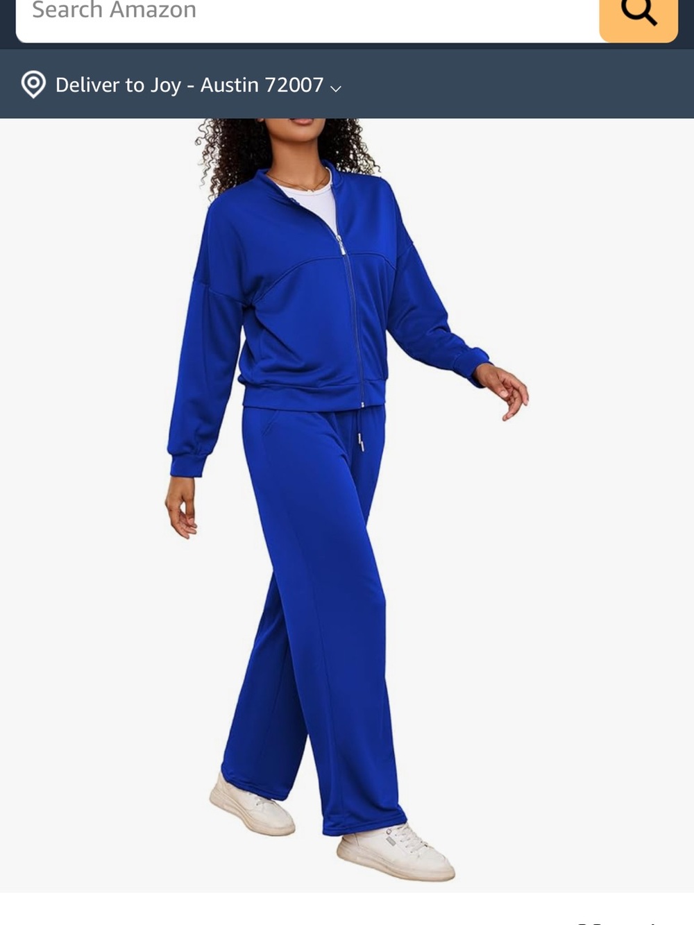 Royal Blue Two-Piece Zip Jacket & Wide-Leg Pants Set